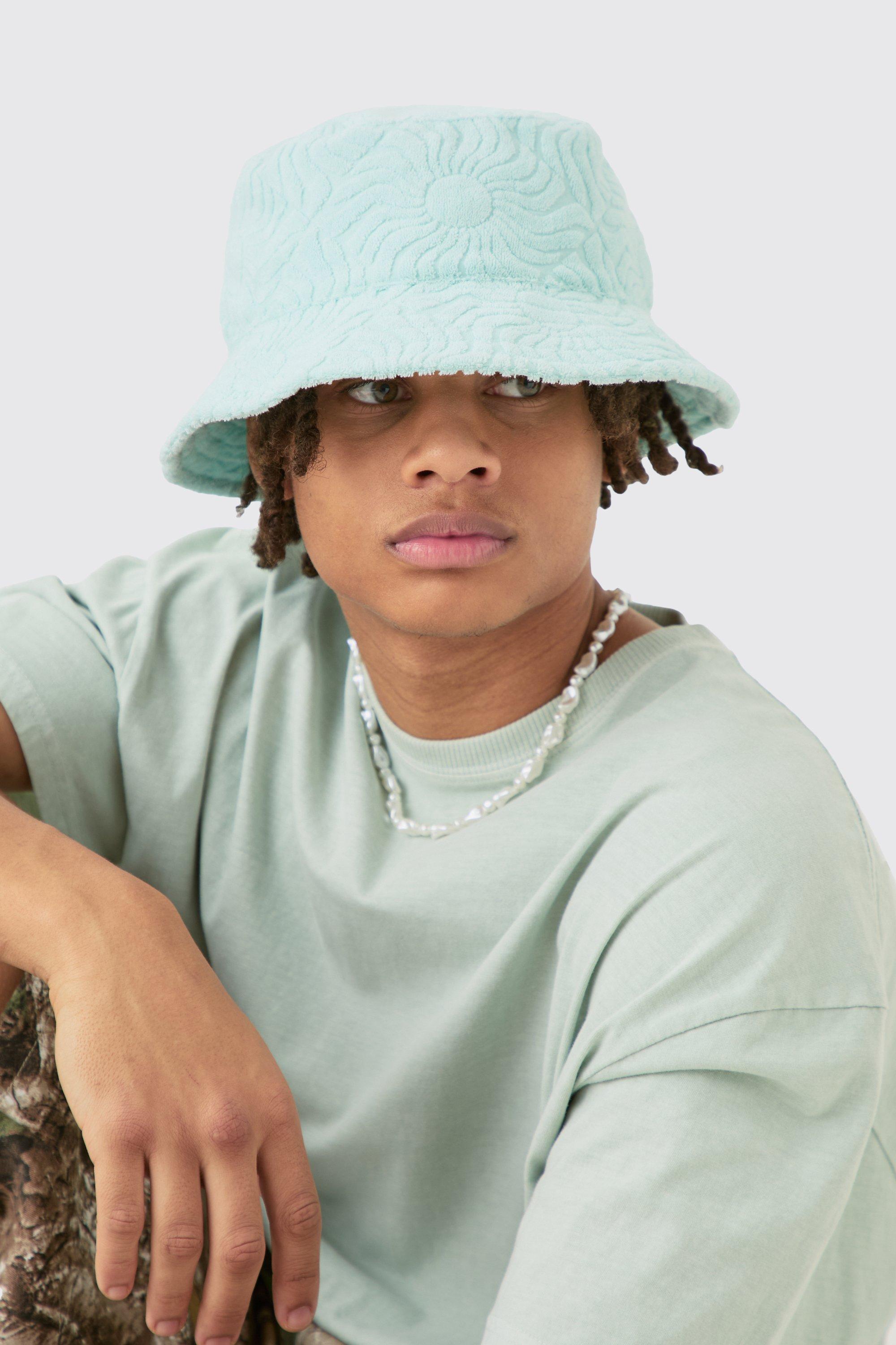 Mens Towelling Bucket Hat In Light Blue, Blue